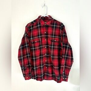 Field & Stream Flannel Men’s L Tall Red Black Button Front 100% Cotton Shirt